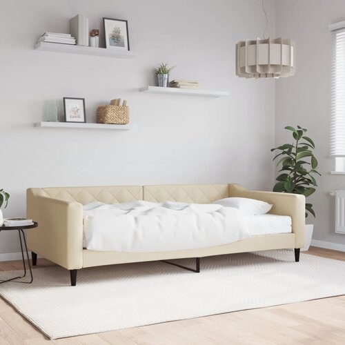  Dnevni krevet s madracem krem 100 x 200 cm od tkanine Cene