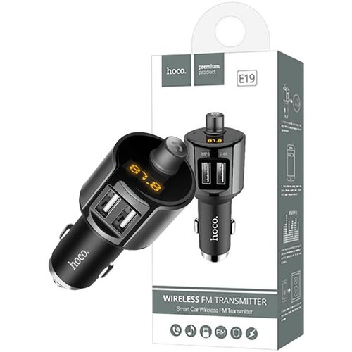 Hoco FM modulator, BT handsfree, 12 V/24 V, 2 x USB 2,4 A - E19 Smart, BT, FM, Charger Cene