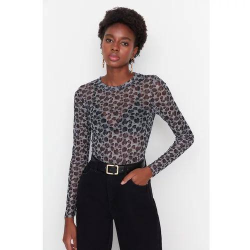 Trendyol Black Printed Tulle Knitted Blouse