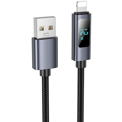 Hoco kabl usb a na lightning 2.4A sa displejem 1 m X112 crna Slike