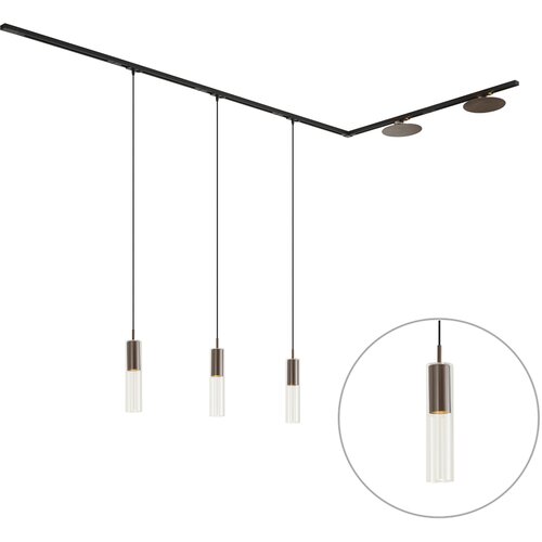 QAZQA Modern railsysteem zwart met 3 hanglampen en 2 plafondlampen brons 1-fase - Iconic Lloyd Pulley Slike