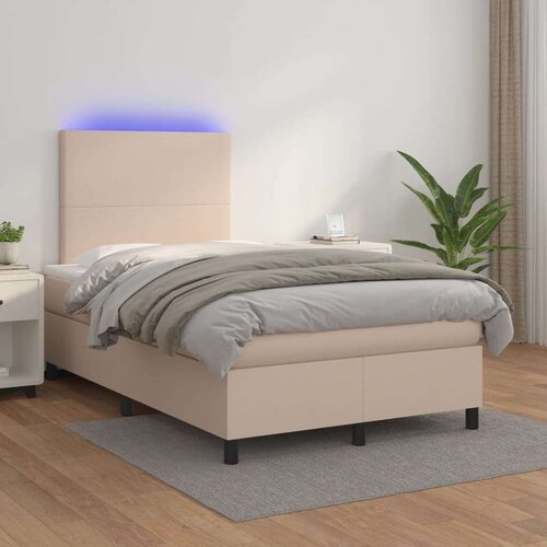  Krevet box spring madrac LED cappuccino 120x200cm umjetna koža Cijene