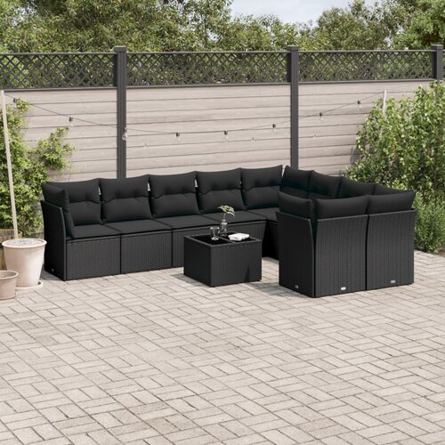  10-dijelni set vrtnih sofa s jastucima crni od poliratana Cijene