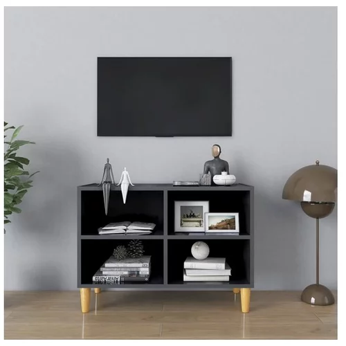  TV omarica z lesenimi nogami visok sijaj siva 69,5x30x50 cm