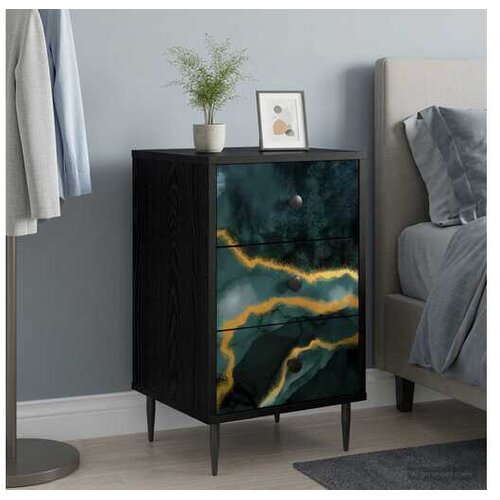 vidaXL Noćni ormar WIJHE 2 kom. Crni hrast 36 x 33 x 61 cm - Tirkizni mramorni uzorak 2 Cene