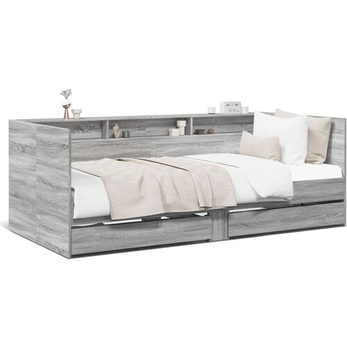vidaXL Dnevna postelja s predali siva sonoma 100x200 cm inženirski les Cene