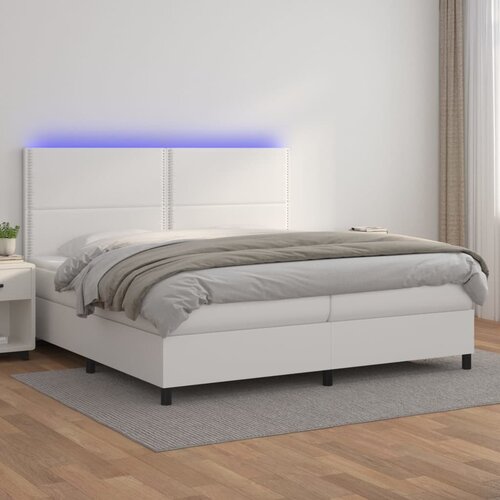 Krevet box spring s madracem LED bijeli 200x200 cm umjetna koža Cijene