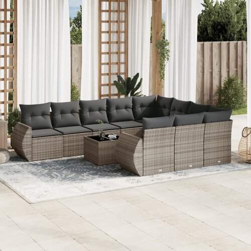 vidaXL 11-dijelni set vrtnih sofa od poliratana s jastucima sivi Cijene