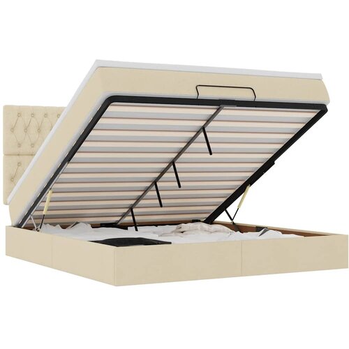  Otomanski krevet s madracem i LED krem 160x200cm tkanine Slike