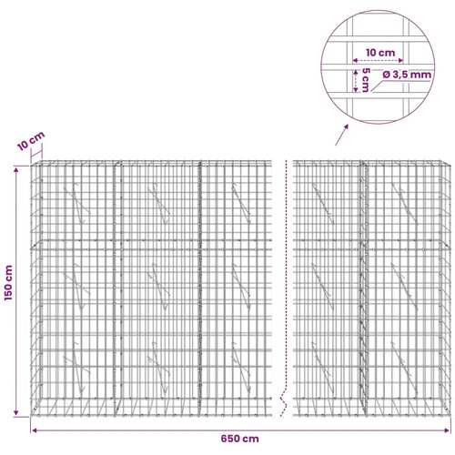  Gabion s žicom debljine 3 5 mm i mrežom 5x10 cm 650x10x150 cm - 10 cm 150 cm 650 cm Slike