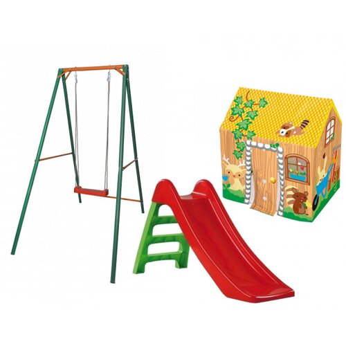  Dečiji komplet za dvori&scaron;te ( Happy Kids ) Ljulja&scaron;ka + Tobogan + &Scaron;ator kućica Cene