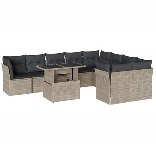 vidaXL 10-dijelni set vrtnih sofa poliratan s jastucima svijetlosivi Cijene