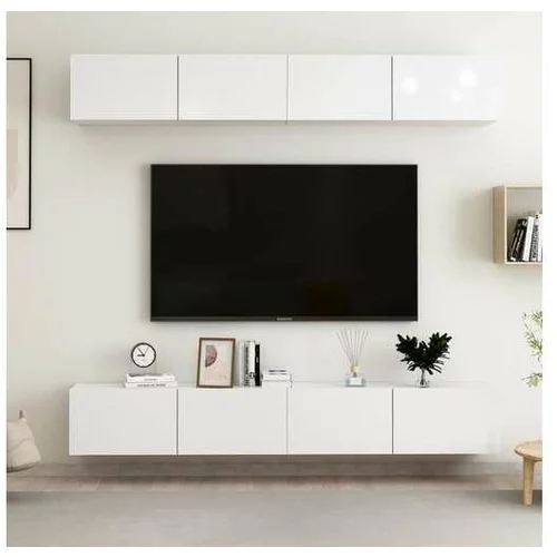  TV omarice 4 kosi visok sijaj bele 100x30x30 cm iverna plošča