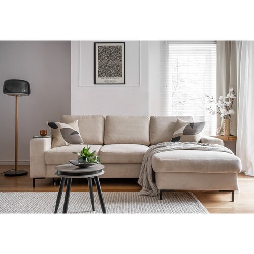 Miuform Bež raztegljiva kotna sedežna garnitura iz rebrastega žameta (desni kot) Lofty Lilly &amp;ndash; Slike