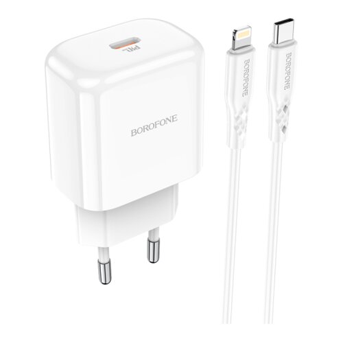 Borofone USB punjač sa kablom 1m Type-C to iPhone/lightning BN3 Premium PD20W Type-C single port set white Slike