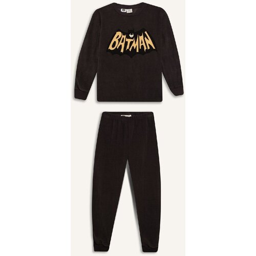 Defacto Boys Batman Pajama Set Fleece Crew Neck Long Sleeve Top Elastic Waist Long Bottom Cene