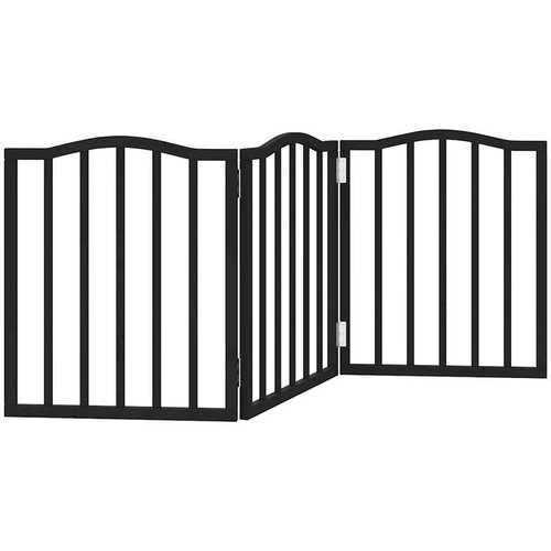 VidaXL Vrata za pse s 3 panela sklopiva crna 150 cm od drva topole Slike