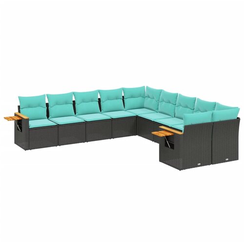 10-dijelni set vrtnih sofa od poliratana s jastucima crni Slike