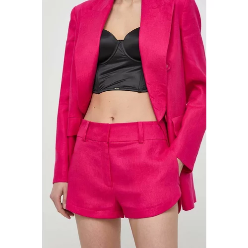 Luisa Spagnoli Lanene kratke hlače AUSILIO boja: ružičasta, bez uzorka, srednje visoki struk, 541135