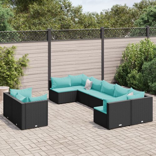  9-dijelni set vrtnih sofa s jastucima crni od poliratana Cijene