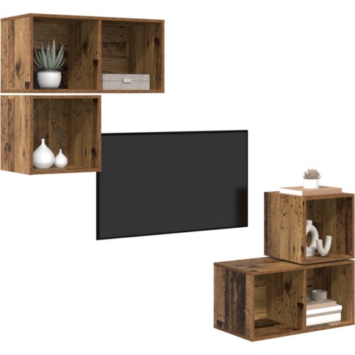 VidaXL Set TV stalka s pohranom 4 pcs Staro drvo 37 x 37 x 72 cm Slike