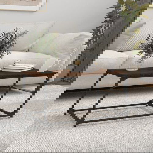 VidaXL Klubska mizica rjav hrast 80x50x40 cm inženirski les in železo Slike