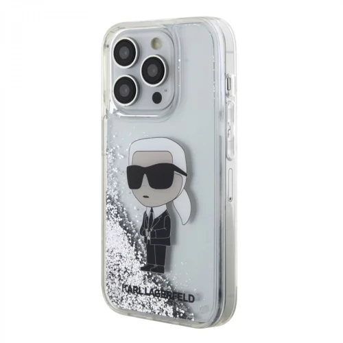 Karl Lagerfeld Originalen ovitek KLHCP15LLNKHCH za iPhone 15 Pro prozorna trda zaščita z bleščicami - NFT Karl Body