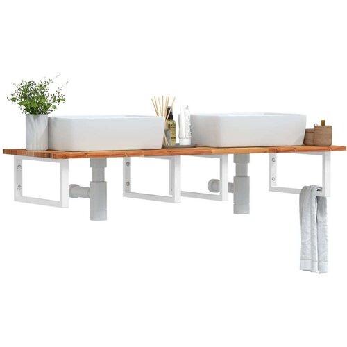  Zidna polica za Lavabo - Umivaonik od čelika i masivnog bagremovog drva - tamno smeđe i bijele boje 120 x 50 x 2 cm 1 Pravokutno Cijene