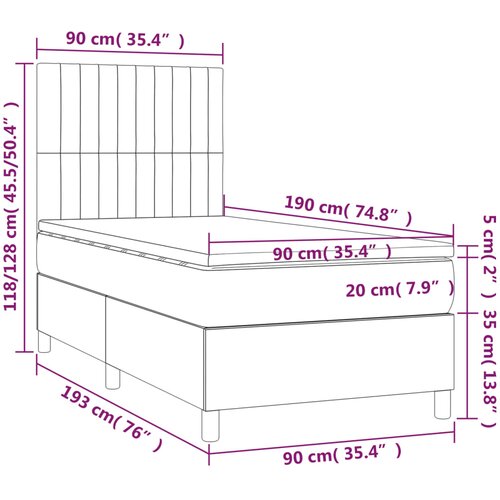  Krevet box spring s madracem LED tamnosivi 90x190 cm bar&amp;scaron;un Slike
