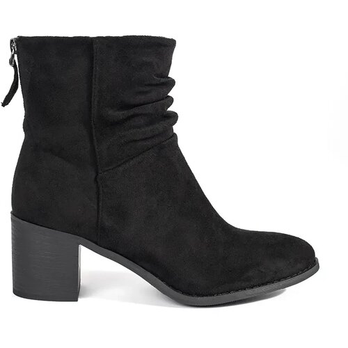 Shelvt Women's black suede boots with a ruffled upper Cene