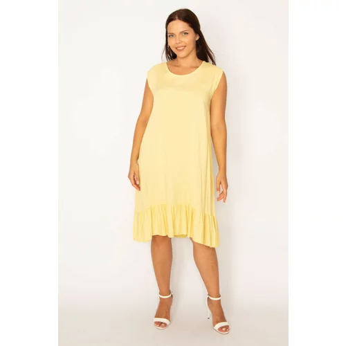 Şans Women's Plus Size Yellow Hem Frilly Viscose Dress