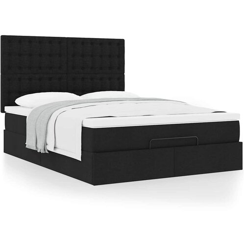  Otomanski krevet s madracem crni 140x190cm od tkanine Slike