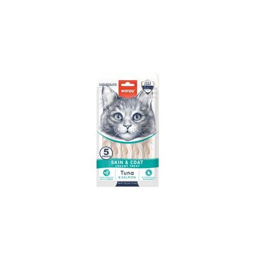 WANPY cat Creamy Lickable Treats for Cats Skin&Coat - Tuna & Salmon 5x14g Slike