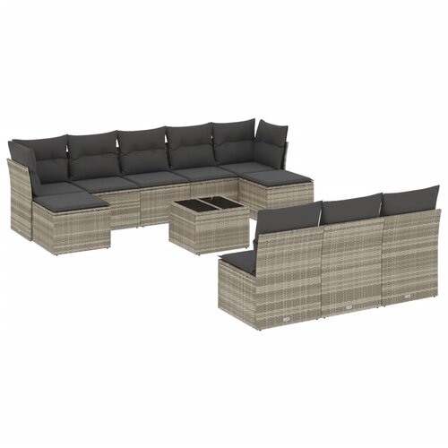 VidaXL 11-dijelni set vrtnih sofa poliratan s jastucima svijetlosivi Slike