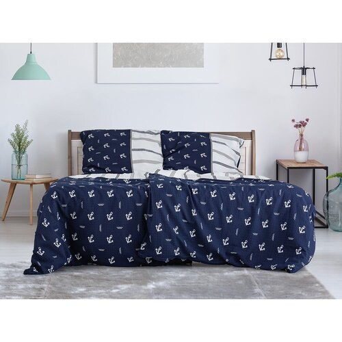 B.E.S. Temno modra enojna posteljnina iz krepa 140x200 cm Exclusive – Cene