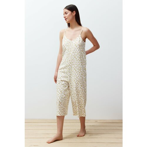 Trendyol Yellow 100% Cotton Leopard Pattern Knitted Jumpsuit Cene