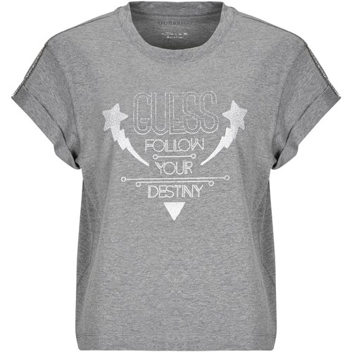 Guess Majice s kratkimi rokavi SLEEVES STRASS Siva Cene