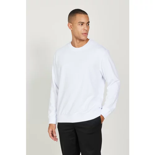 AC&Co / Altınyıldız Classics Men's White Oversize Fit Loose Fit Cotton Fleece Inner 3 Thread Crew Neck Sweatshirt