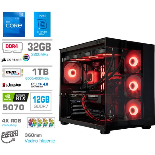 MEGA Računalnik MT S5 i7-12700K/RTX5070/32GB/1TB-4.0/750W/Brez OS/črna RGB + Estetski napajalni kabli [Rdeča / Črna), (5000130908) Cene