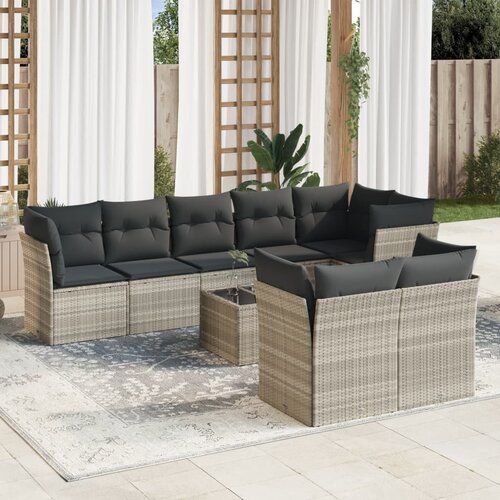 vidaXL 9-dijelni set vrtnih sofa od poliratana s jastucima svjetlosivi Cijene