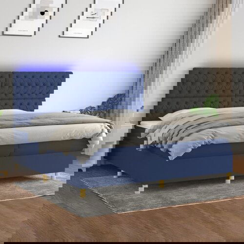 The Living Store Box spring postelja z vzmetnico LED modra 200x200 cm blago - Box Spring Postelja, (21520735) Slike