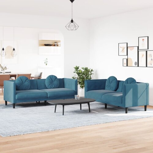 vidaXL 2-dijelni set sofa s jastucima plavi baršunasti Cijene