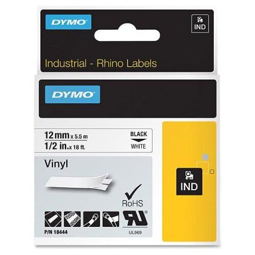 Dymo trak dymo rhino vinyl 18444, 12 mm 5,5 m (črna/bela), original Slike