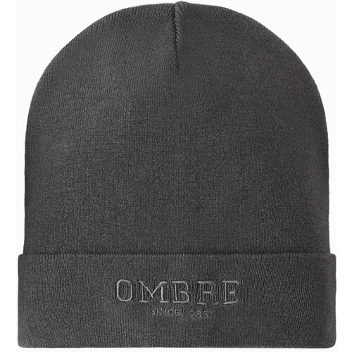 Ombre Men's knitted beanie hat with embroidered inscription - graphite Cene
