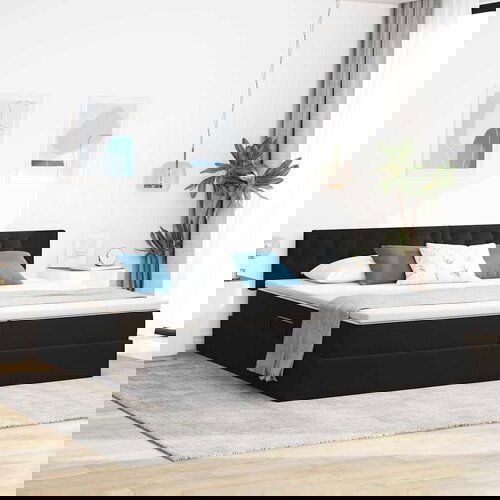 vidaXL Krevet S LED lampica s uzglavljem Crna 200 x 200 cm Baršun Cijene