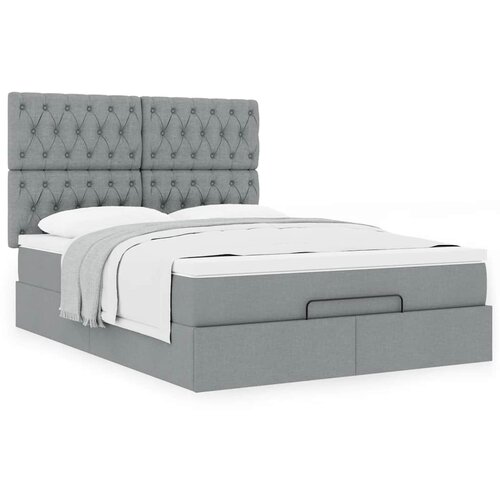 VidaXL Otomanski posteljni okvir z vzmetnico siv 140x190 cm blago Slike