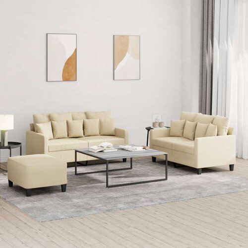  3-dijelni set sofa s jastucima krem od tkanine Cene