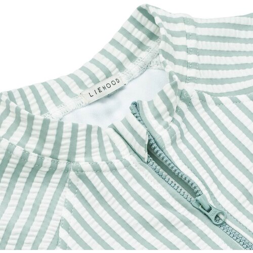 Liewood kopalni pajac z rokavi max seersucker stripe sea blue/white Slike