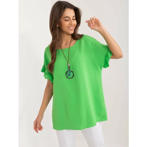 Fashion Hunters Light green oversize blouse with necklace