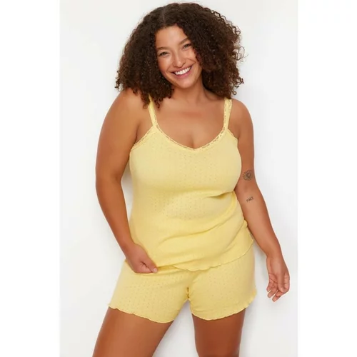 Trendyol Curve Yellow Lace Detailed Knitted Pajamas Set